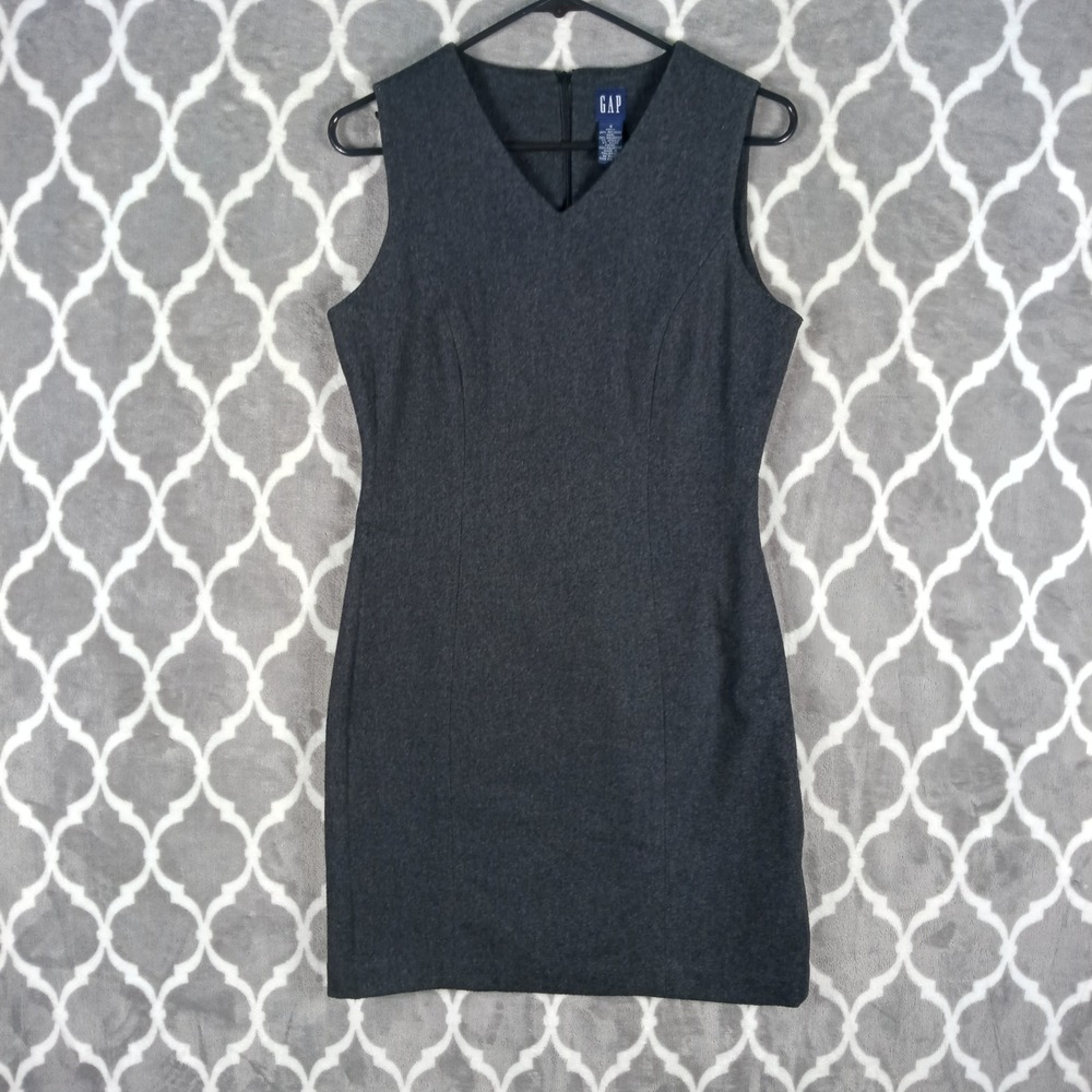 Gap Shift Dress Womens 4 Charcoal Grey Sleeveless Wool Blend V-Neck Lined
